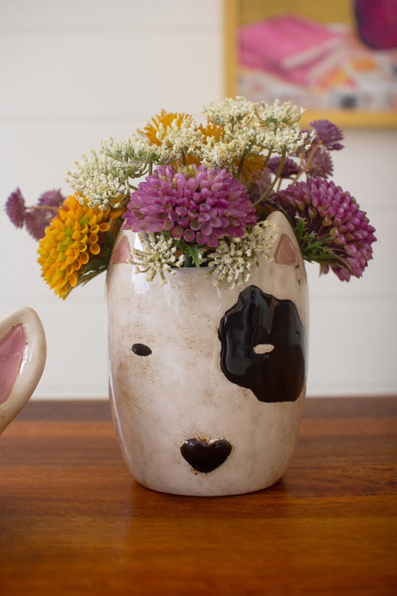 Set Of Two Ceramic Black And White Dog Head Planters (Min 2) By Kalalou