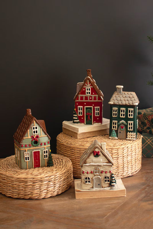Set Of Four Ceramic Christmas Village By Kalalou