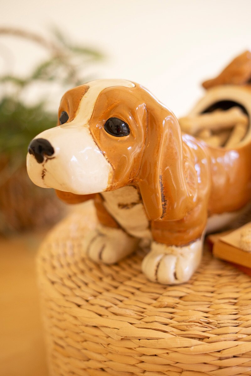 Ceramic Basset Hound Canister By Kalalou