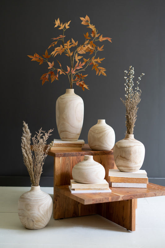 Carved Wooden Bulb Vases - One Each Design Set Of 5 By Kalalou | Vases | Modishstore