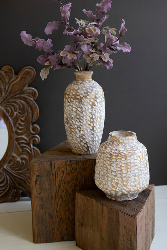 Wash White Wood Vase Large By Kalalou | Vases | Modishstore