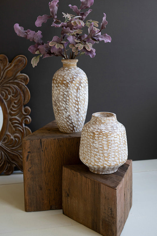 Wash White Wood Vase Smal By Kalalou | Vases | Modishstore