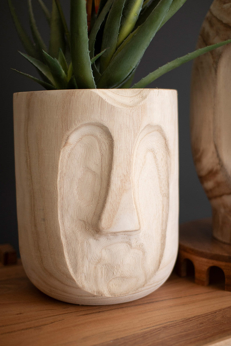 Wood Hand-Carved Face Planters Set Of 2 By Kalalou | Vases | Modishstore - 2