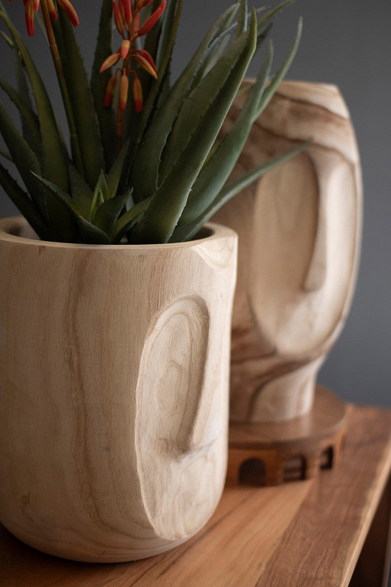 Wood Hand-Carved Face Planters Set Of 2 By Kalalou | Vases | Modishstore - 4