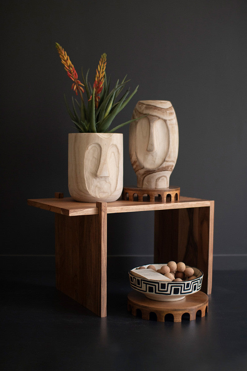 Wood Hand-Carved Face Planters Set Of 2 By Kalalou | Vases | Modishstore - 6