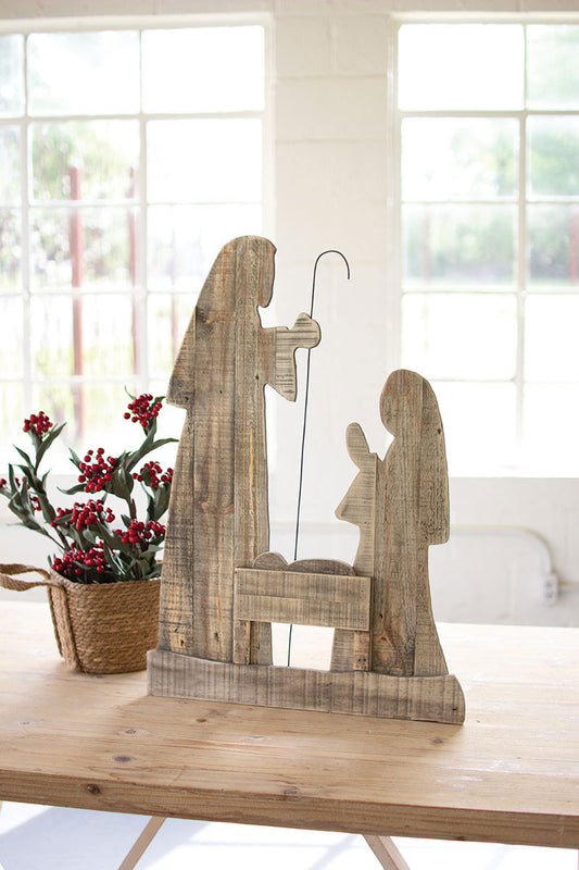 Wooden Nativity With Stand (Min 2) By Kalalou | Garden Sculptures & Statues | Modishstore
