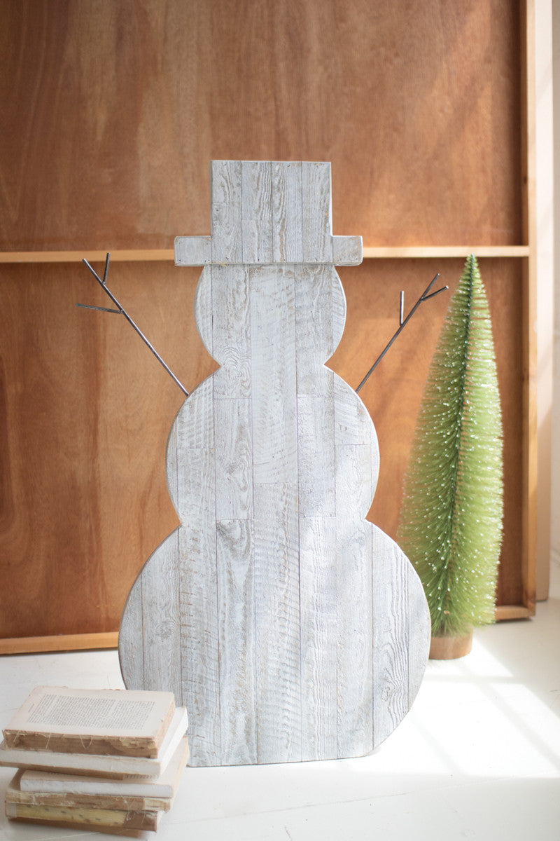 Recycled Wooden Snowman With Stand By Kalalou | Holiday | Modishstore
