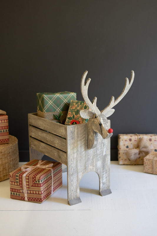 Recycled Wooden Reindeer Crate By Kalalou | Decorative Boxes | Modishstore