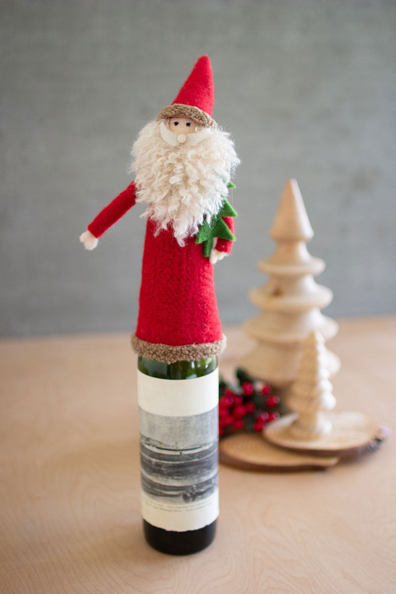 Felt Santa Wine Topper (Min 4) By Kalalou | Wine & Bar Accessories | Modishstore - 2