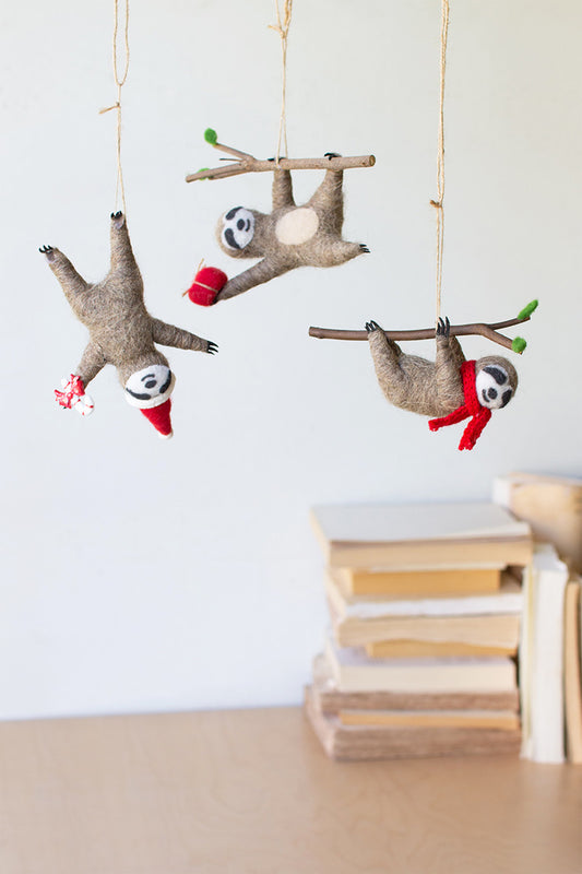 Felt Sloth Christmas Ornaments (Min 2) Set Of 3 By Kalalou | Ornaments | Modishstore
