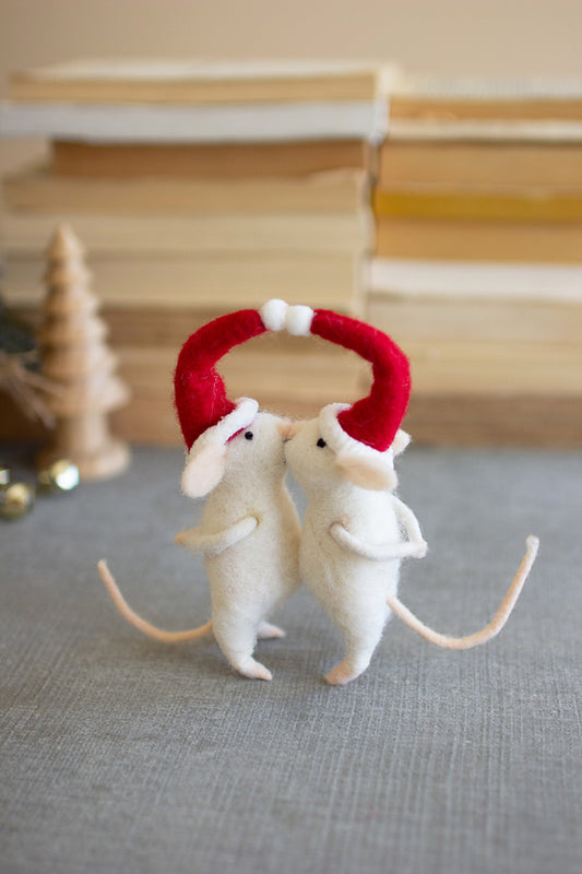 Kissing Felt Christmas Mice (Min 2) By Kalalou | Ornaments | Modishstore
