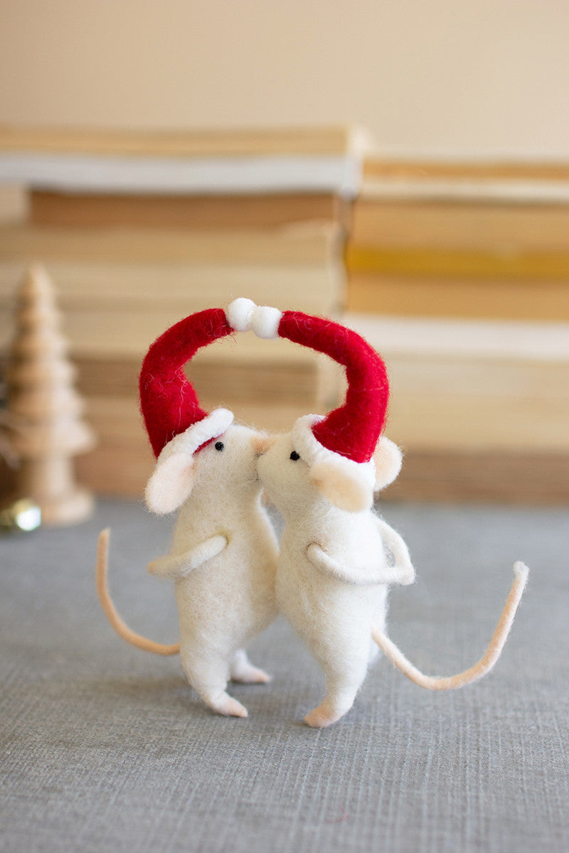 Kissing Felt Christmas Mice (Min 2) By Kalalou | Ornaments | Modishstore - 2