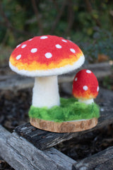 Felt Mushrooms On A Wooden Base (Min 4) By Kalalou