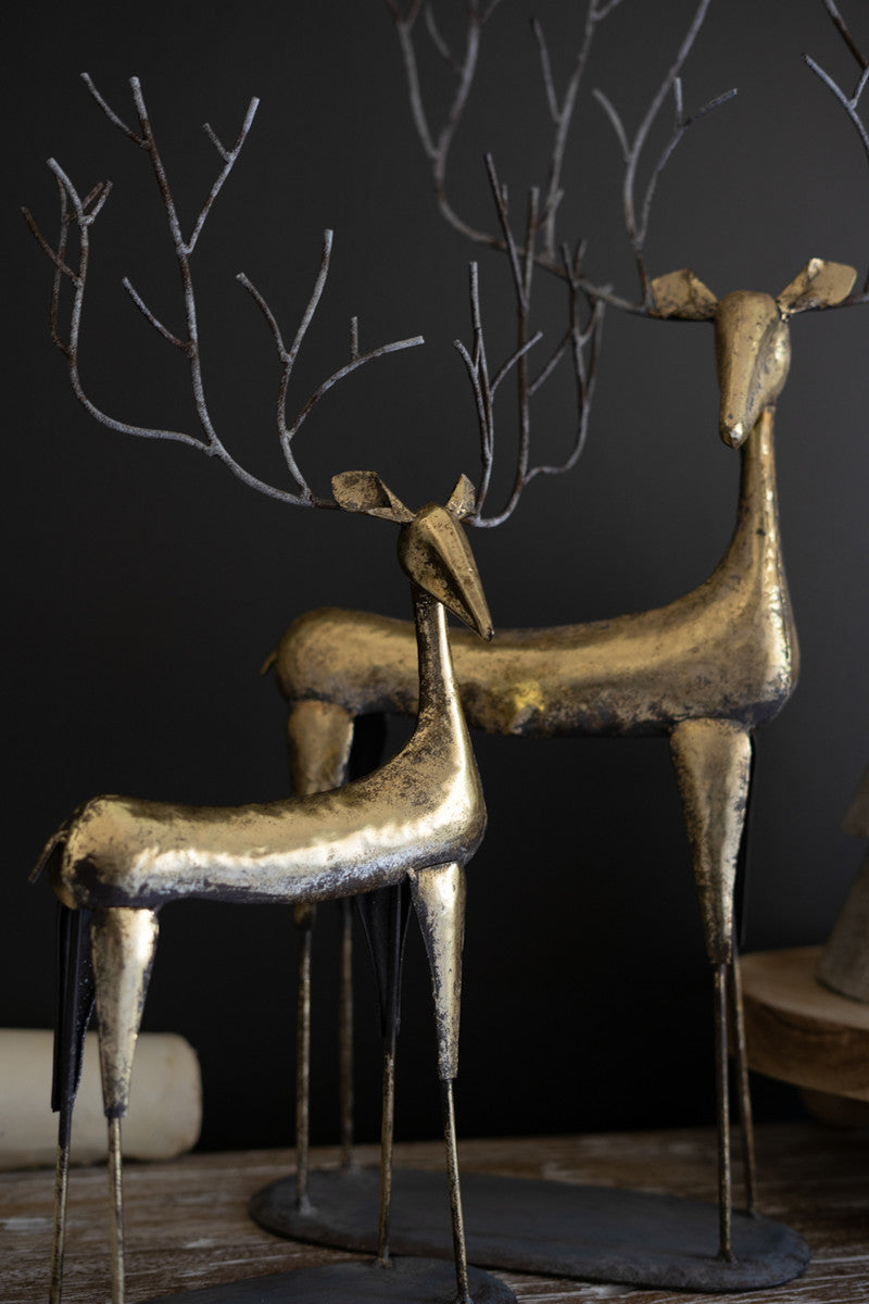 Antique Gold Metal Christmas Deer Set Of 2 By Kalalou | Animals & Pets | Modishstore - 2