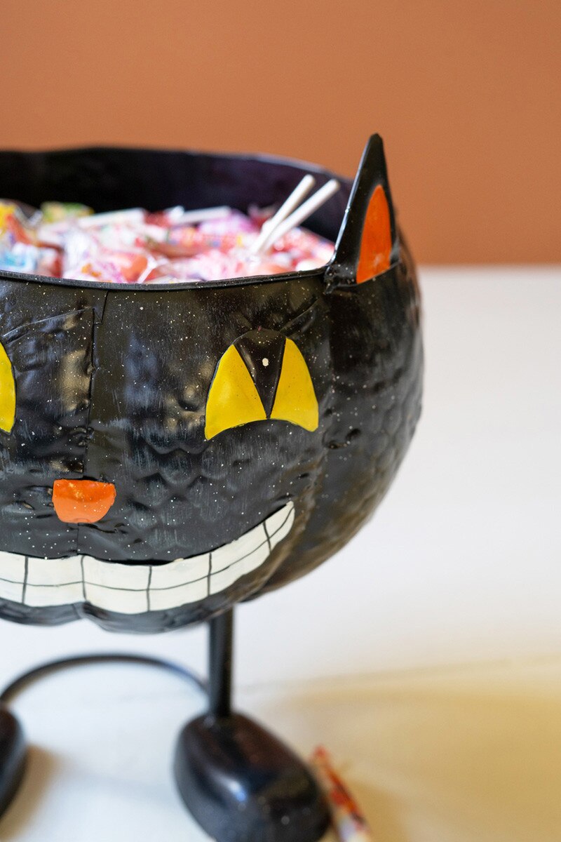 Painted Metal Black Cat Candy Bowl By Kalalou | Holiday | Modishstore - 2
