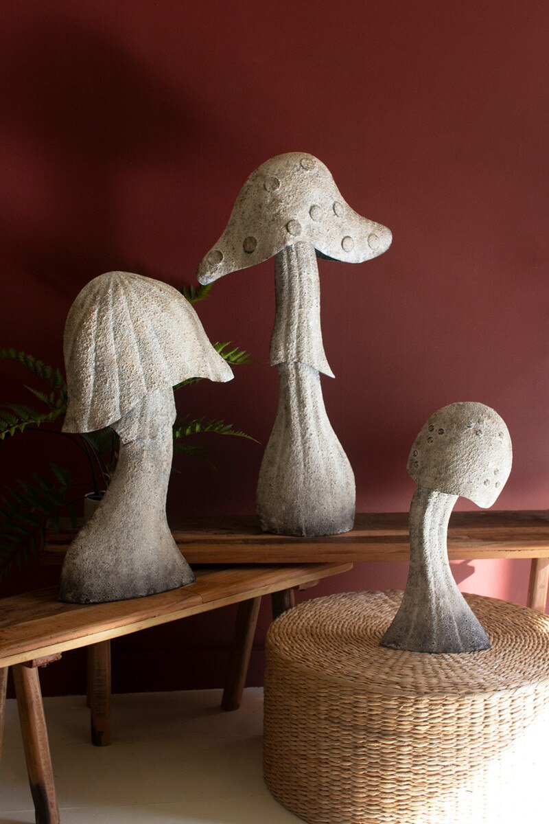 Set Of Three Rustic Metal Mushrooms By Kalalou