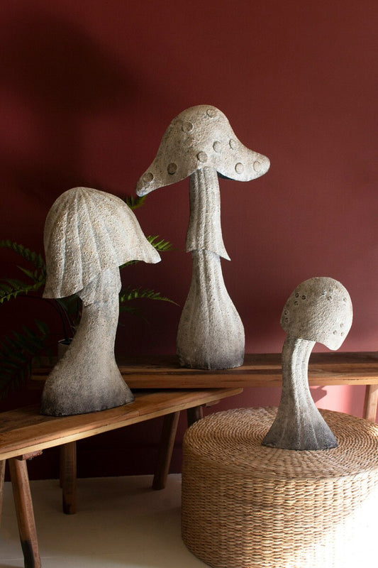 Set Of Three Rustic Metal Mushrooms By Kalalou