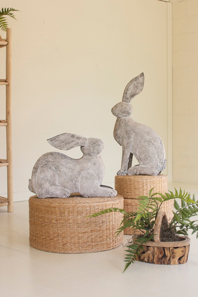 Set Of Two Rustic Metal Rabbits By Kalalou