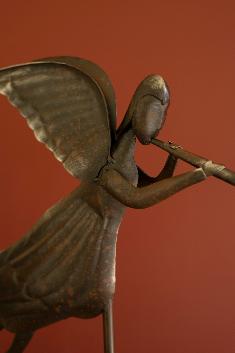 Set Of Two Rustic Metal Folk Art Angels By Kalalou