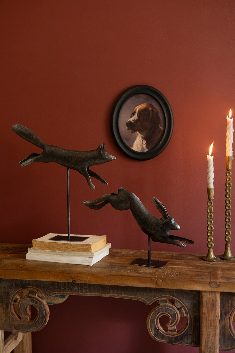 Set Of Two Metal Fox And Rabbit On Stands By Kalalou