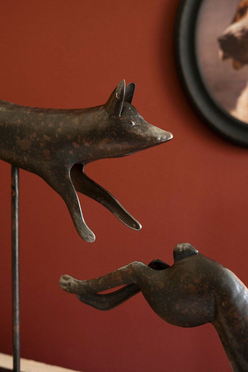 Set Of Two Metal Fox And Rabbit On Stands By Kalalou