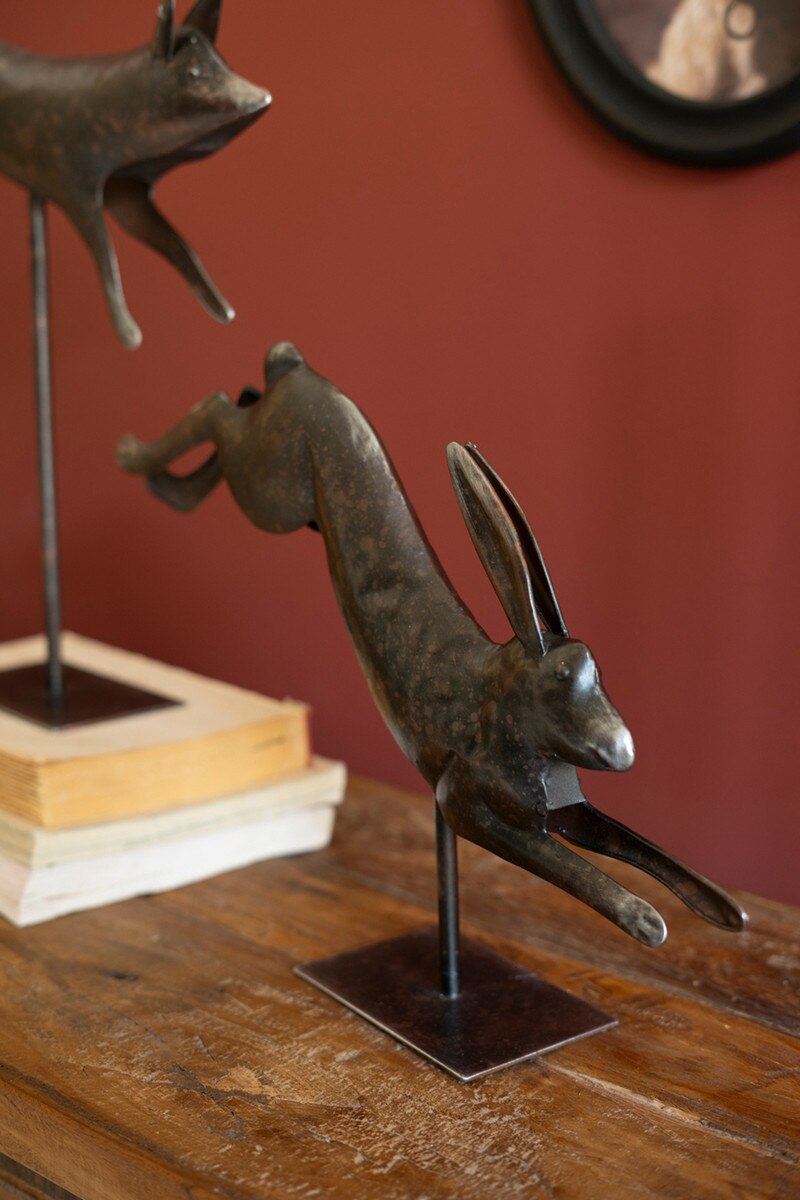 Set of 2 Metal Fox and Rabbit on Stands - Thumbnail 2