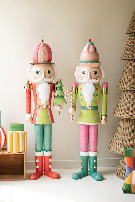 Set Of Two Life Size Painted Metal Nutcrackers By Kalalou