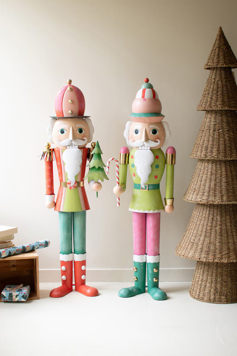 Set Of Two Life Size Painted Metal Nutcrackers By Kalalou