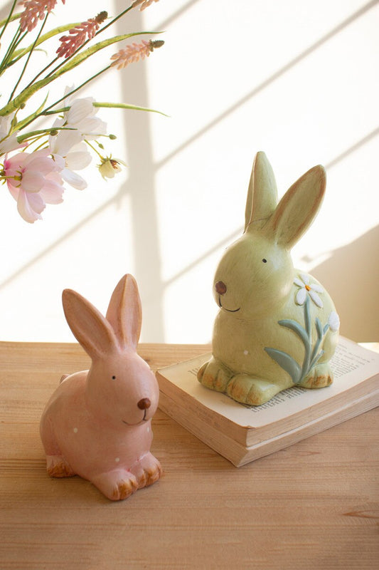 Set Of Two Colorful Faux Concrete Bunnies By Kalalou