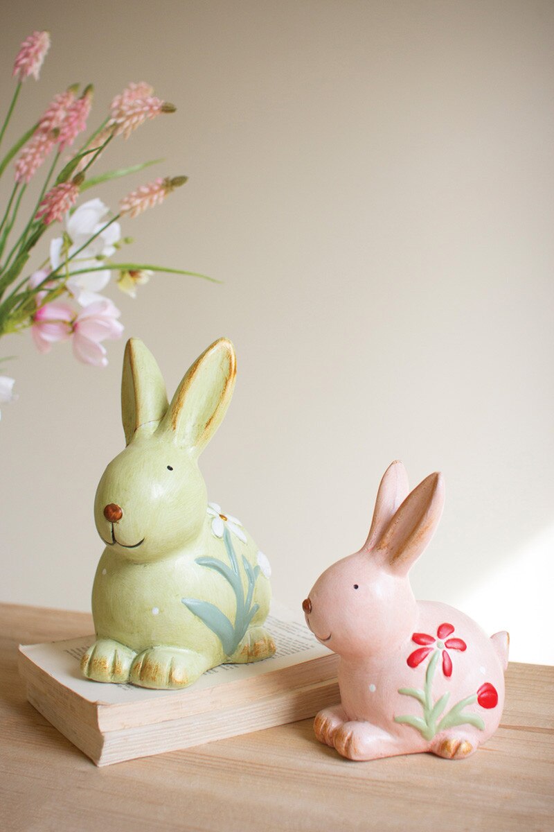 Set Of Two Colorful Faux Concrete Bunnies By Kalalou