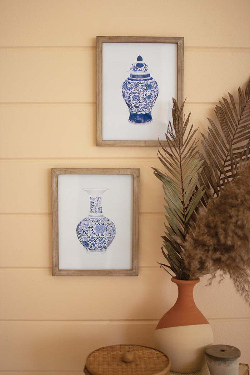 Set Of Two Framed Blue Vase Prints Under Glass By Kalalou | Wall Painting | Modishstore - 3