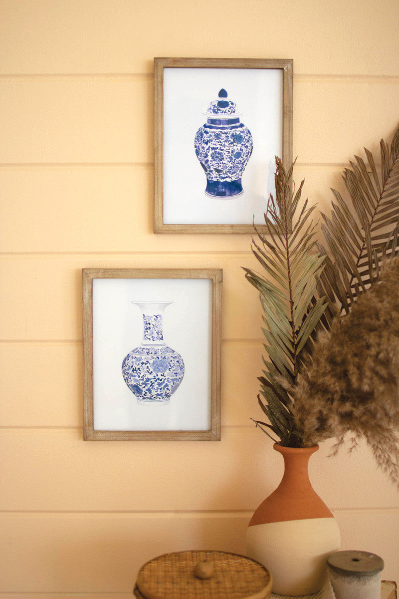 Set Of Two Framed Blue Vase Prints Under Glass By Kalalou | Wall Painting | Modishstore