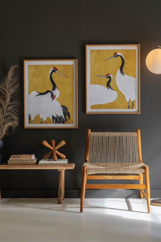 Set 2 Framed Prints Under Glass -Black White And Red Herons By Kalalou | Wall Painting | Modishstore