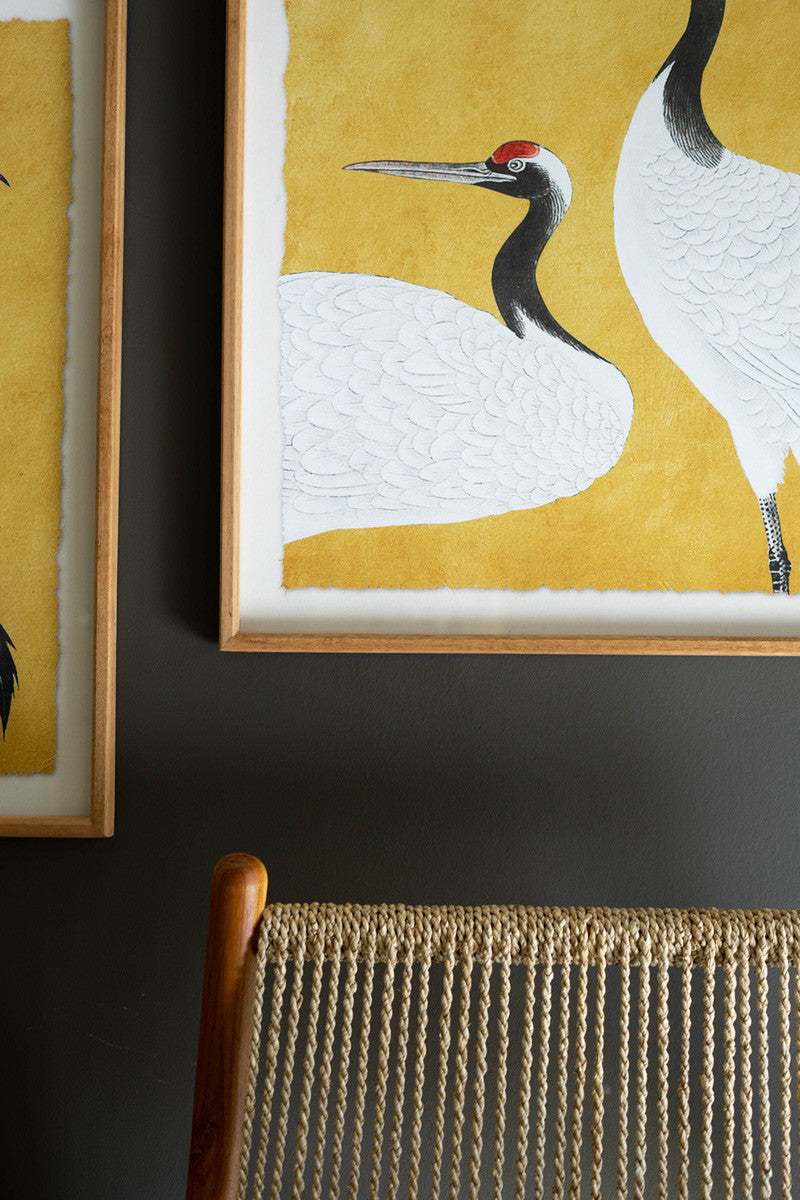 Set 2 Framed Prints Under Glass -Black White And Red Herons By Kalalou | Wall Painting | Modishstore - 2