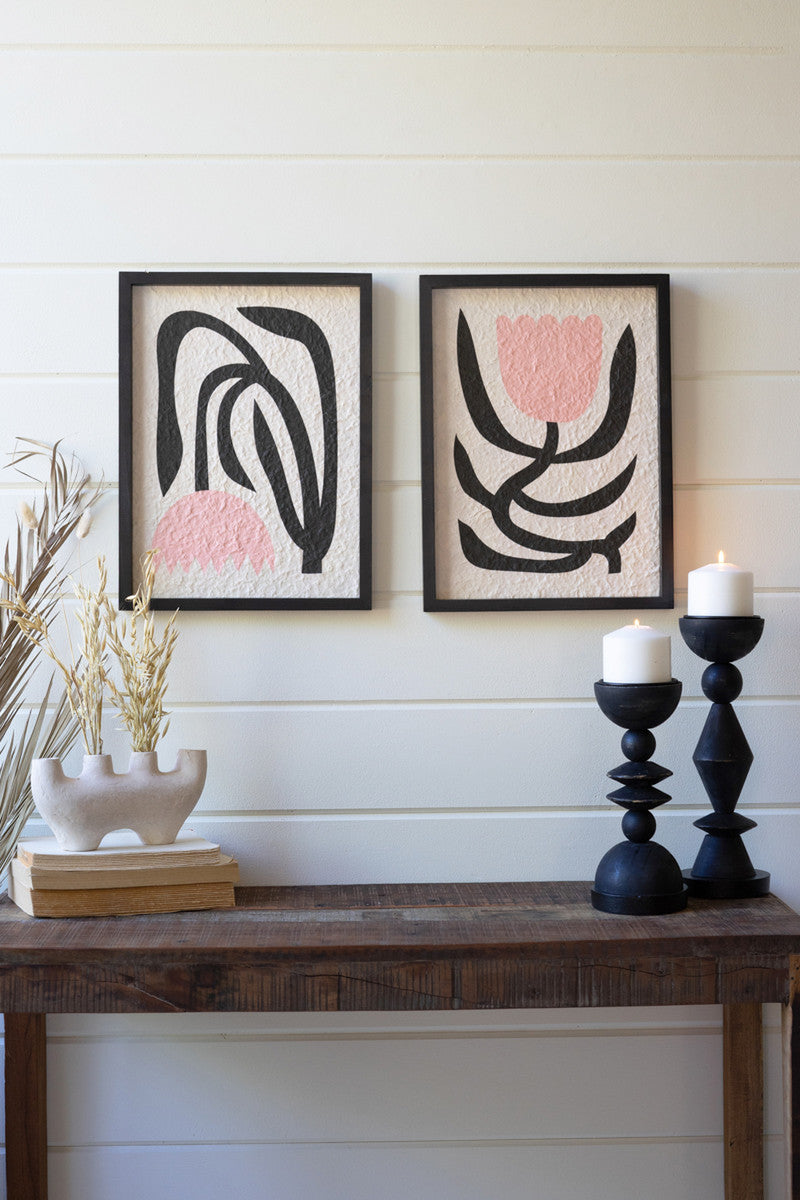 Set Of Two Framed Pink And Black Textured Flower Prints By Kalalou | Wall Painting | Modishstore - 3