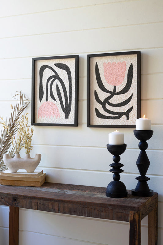 Set Of Two Framed Pink And Black Textured Flower Prints By Kalalou | Wall Painting | Modishstore