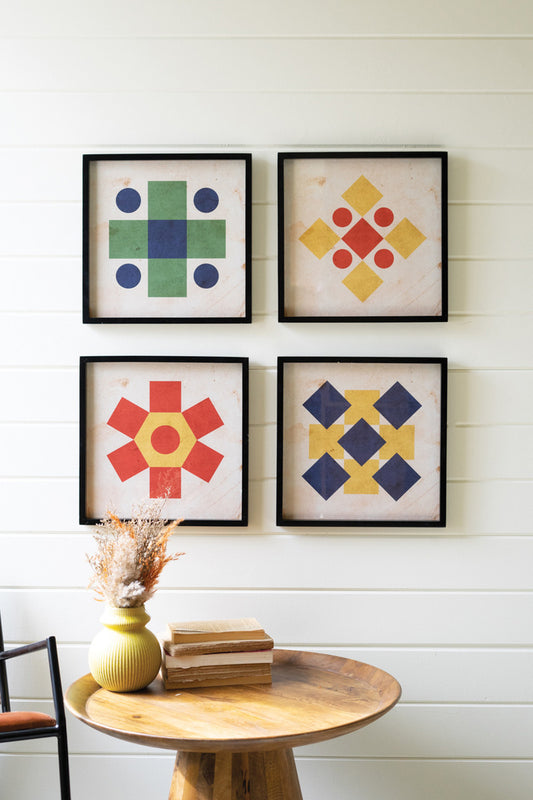 Colorful Framed Geometric Prints Under Glass Set Of 4 By Kalalou | Wall Painting | Modishstore