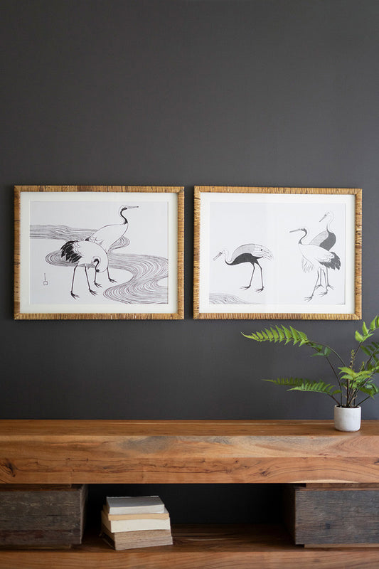 Set Of Two Framed Shore Bird Prints Under Glass By Kalalou | Wall Painting | Modishstore