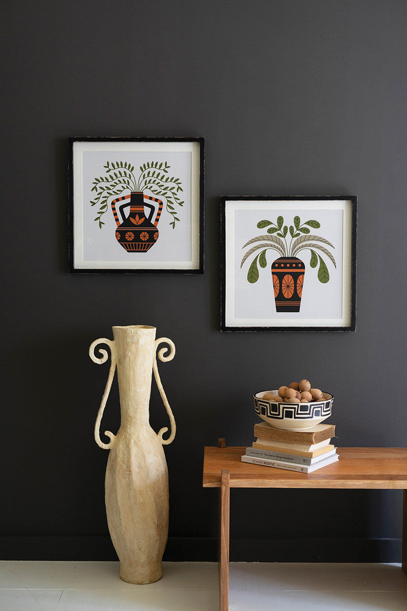 Set Of Two Framed Vases With Foliage Prints Under Glass By Kalalou | Wall Painting | Modishstore - 4