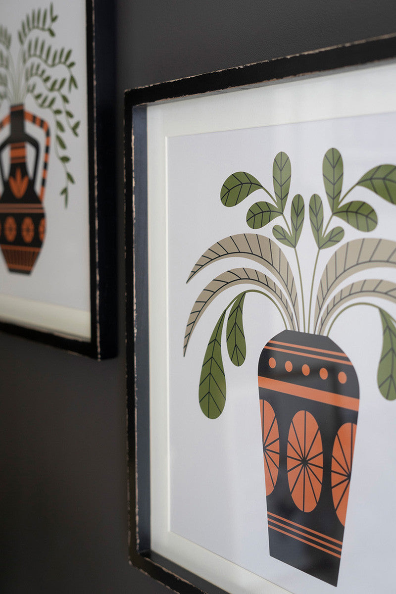 Set Of Two Framed Vases With Foliage Prints Under Glass By Kalalou | Wall Painting | Modishstore - 3