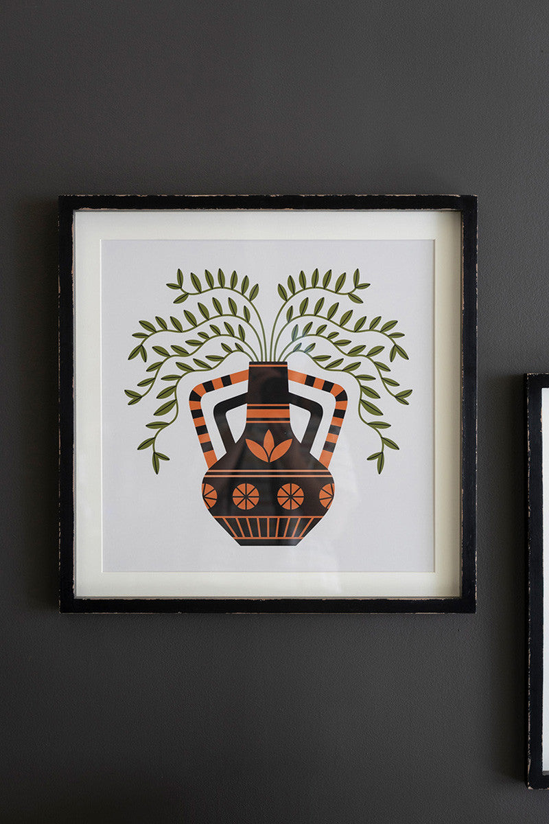 Set Of Two Framed Vases With Foliage Prints Under Glass By Kalalou | Wall Painting | Modishstore - 2