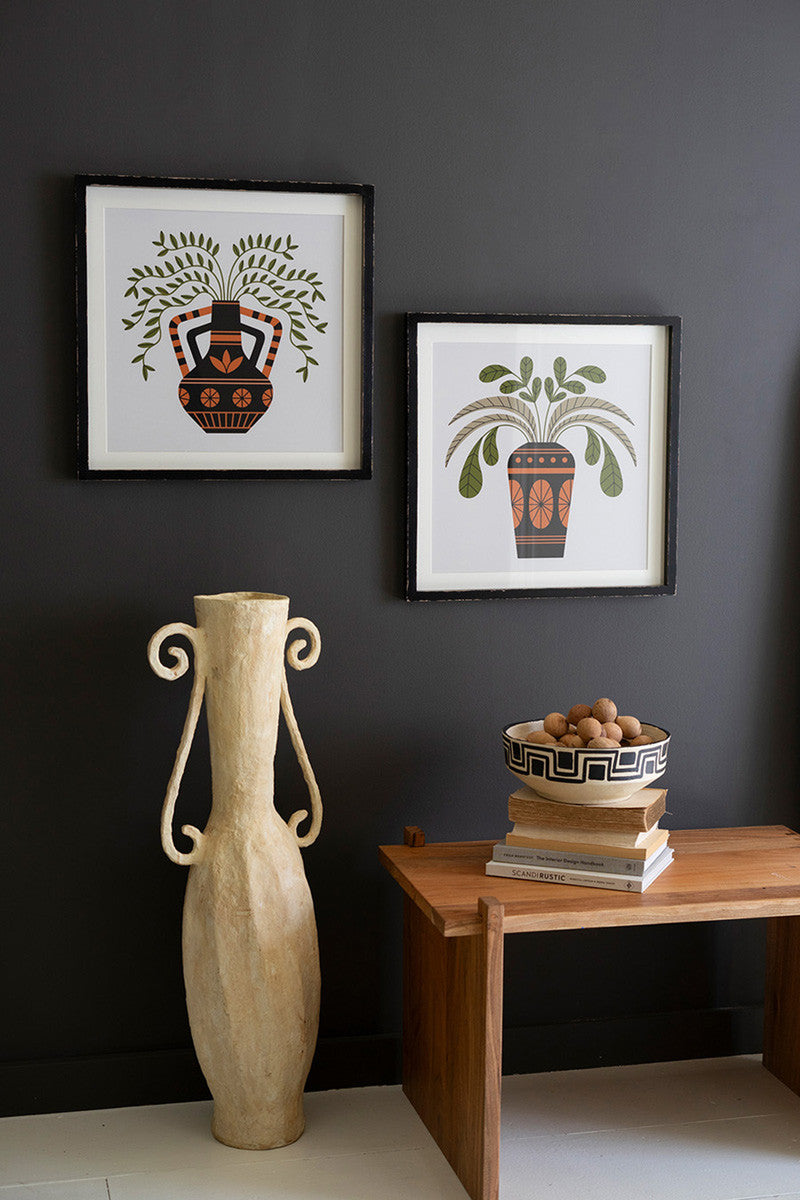 Set Of Two Framed Vases With Foliage Prints Under Glass By Kalalou | Wall Painting | Modishstore