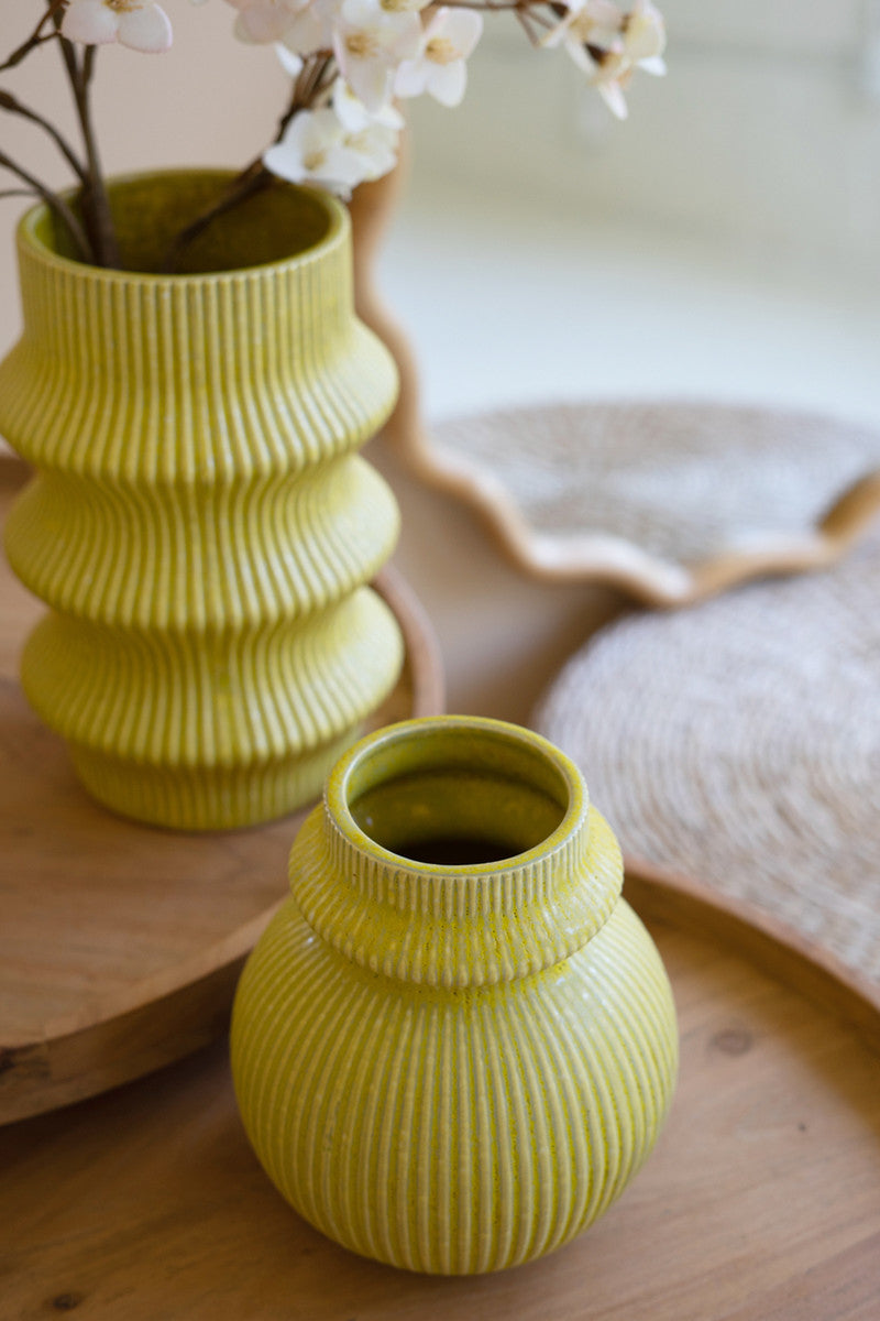 Chartreuse Ceramic Vases - One Each Design Set Of 3 By Kalalou | Vases | Modishstore - 3