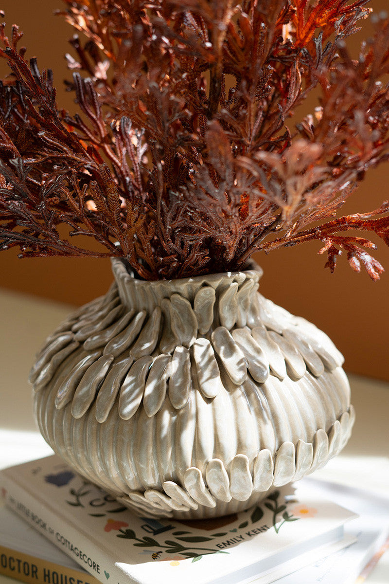 Ceramic Feather Vase 8.5" T By Kalalou | Vases | Modishstore