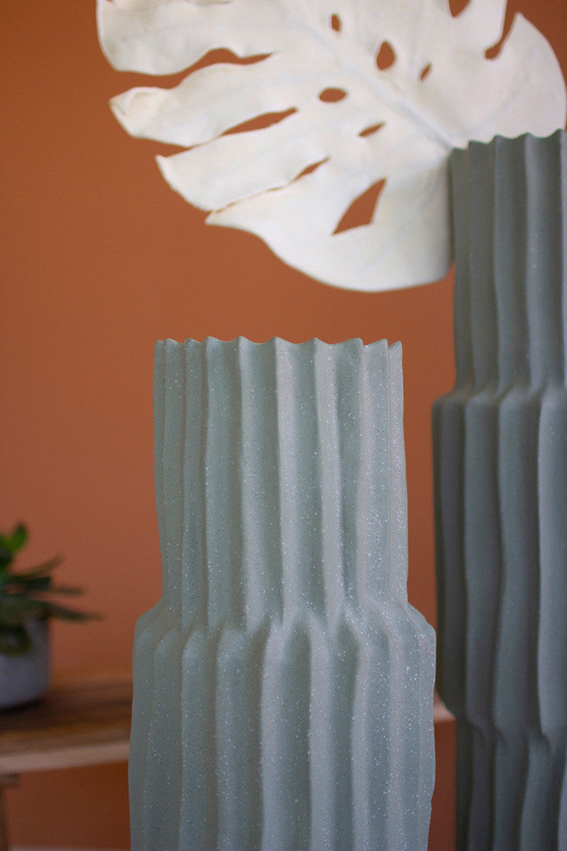 Tall Ribbed Green Ceramic Vase - 36"T By Kalalou | Vases | Modishstore - 3