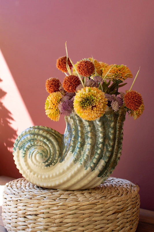 Ceramic Nautilis Shell Vase By Kalalou | Vases | Modishstore - 1