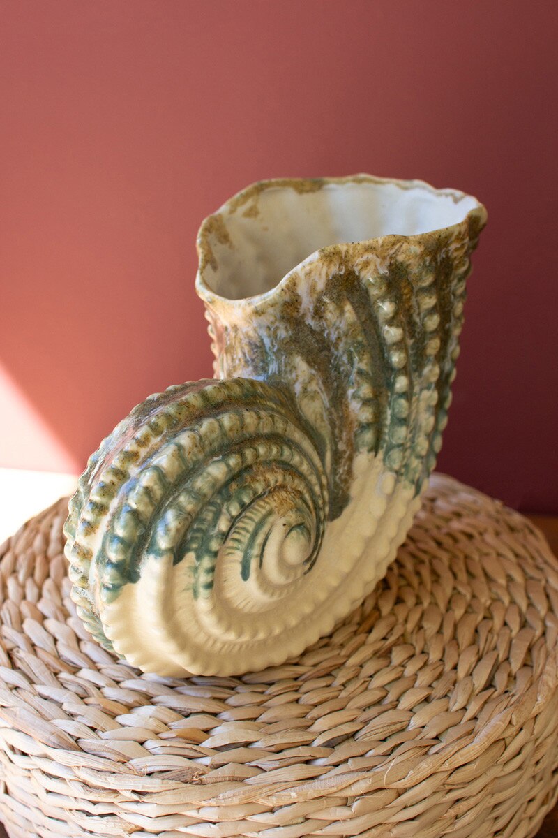 Ceramic Nautilis Shell Vase By Kalalou | Vases | Modishstore - 2