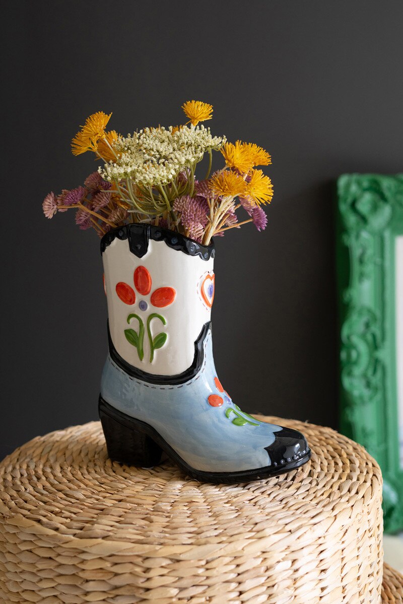 Ceramic Cowboy Boot Vase - Thumbnail 3