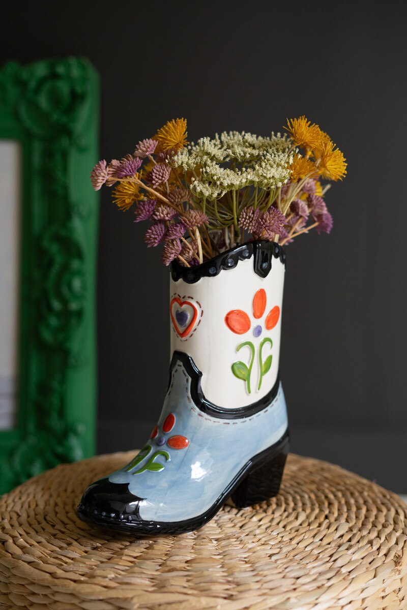 Ceramic Cowboy Boot Vase By Kalalou