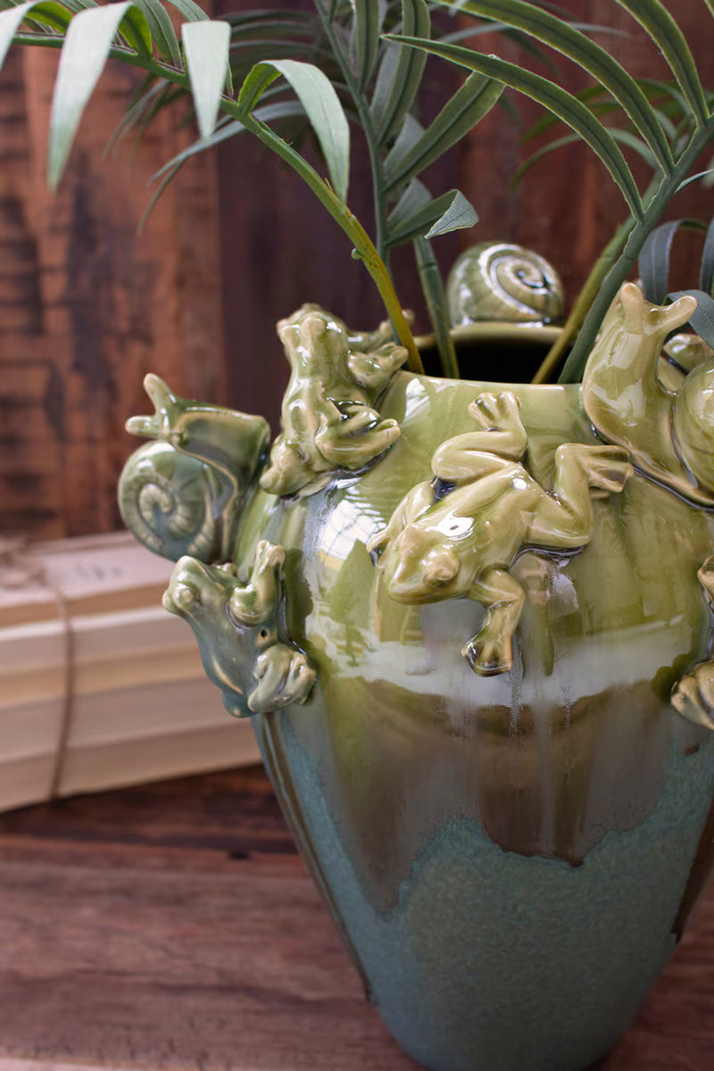 Ceramic Frogs And Snails Vase By Kalalou